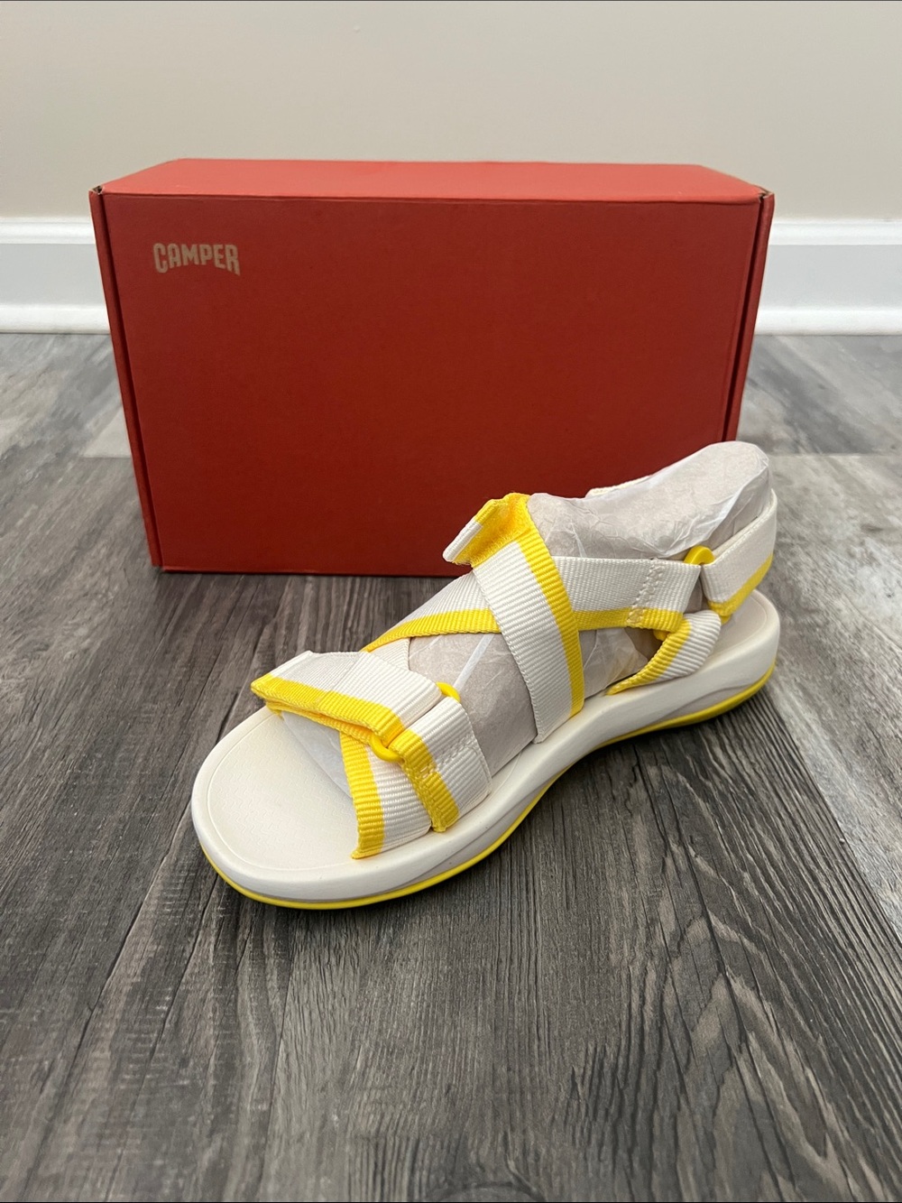 Camper Match K201325 White Yellow Webbing Sport Sandals EU 38 US 8 NIB